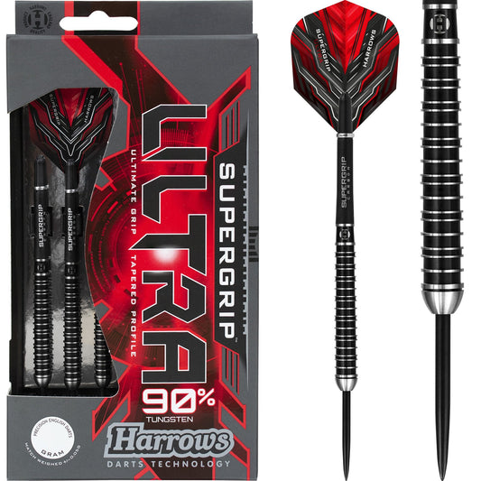 Harrows Supergrip Ultra Darts - Steel Tip - Black 21g