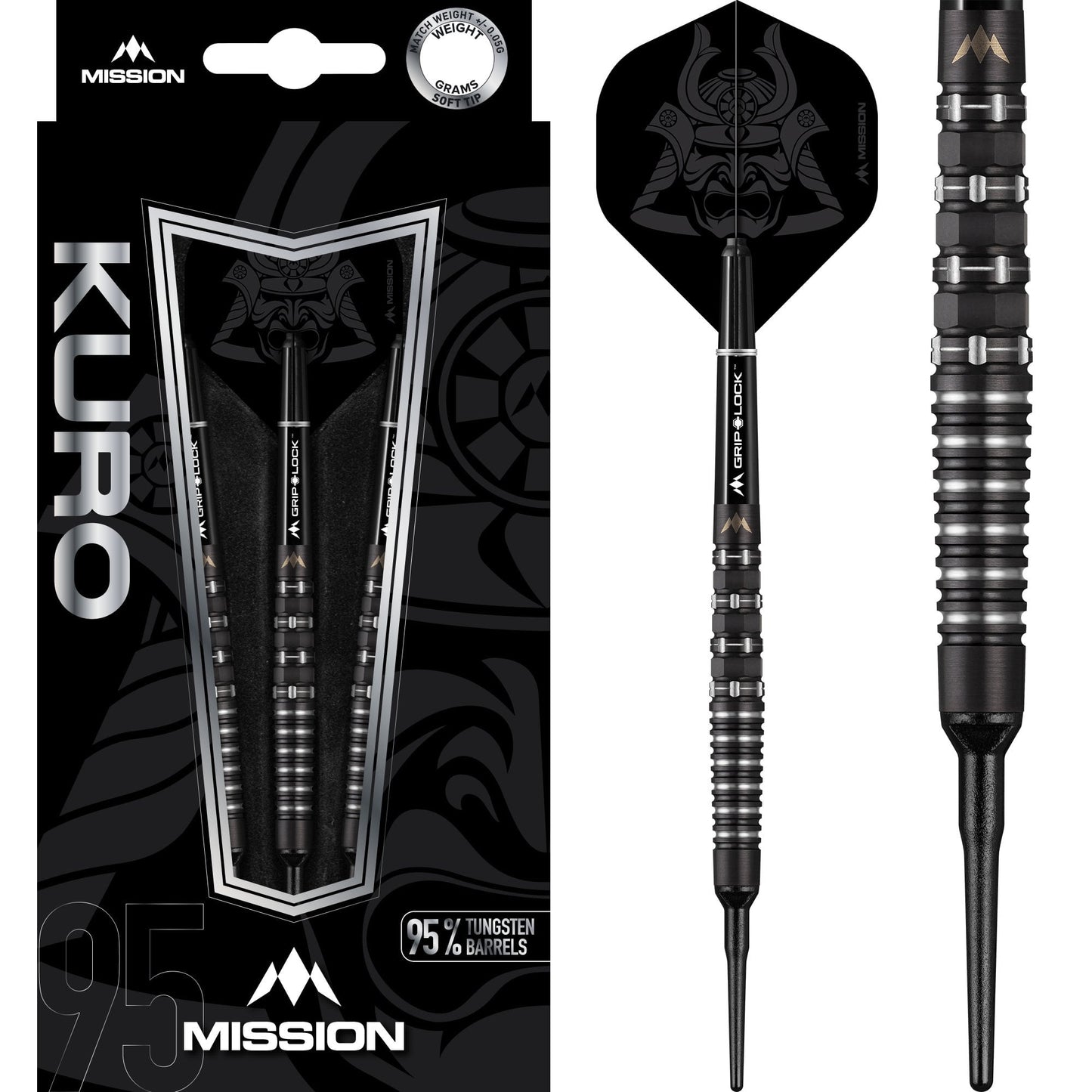 Mission Kuro Darts - Soft Tip - Black - M3 - Rear Iso-Grip 20g