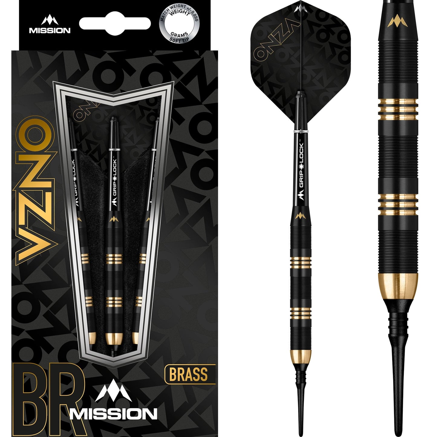 Mission Onza Darts - Soft Tip Brass - M1 - Black & Gold 19g