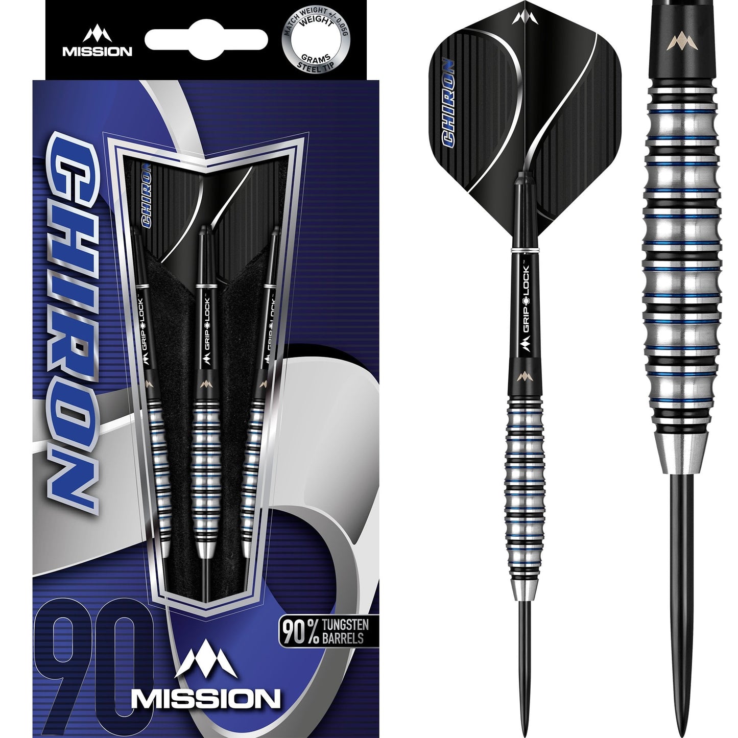 Mission Chiron Darts - Steel Tip - M2 - Electro Black & Blue 23g