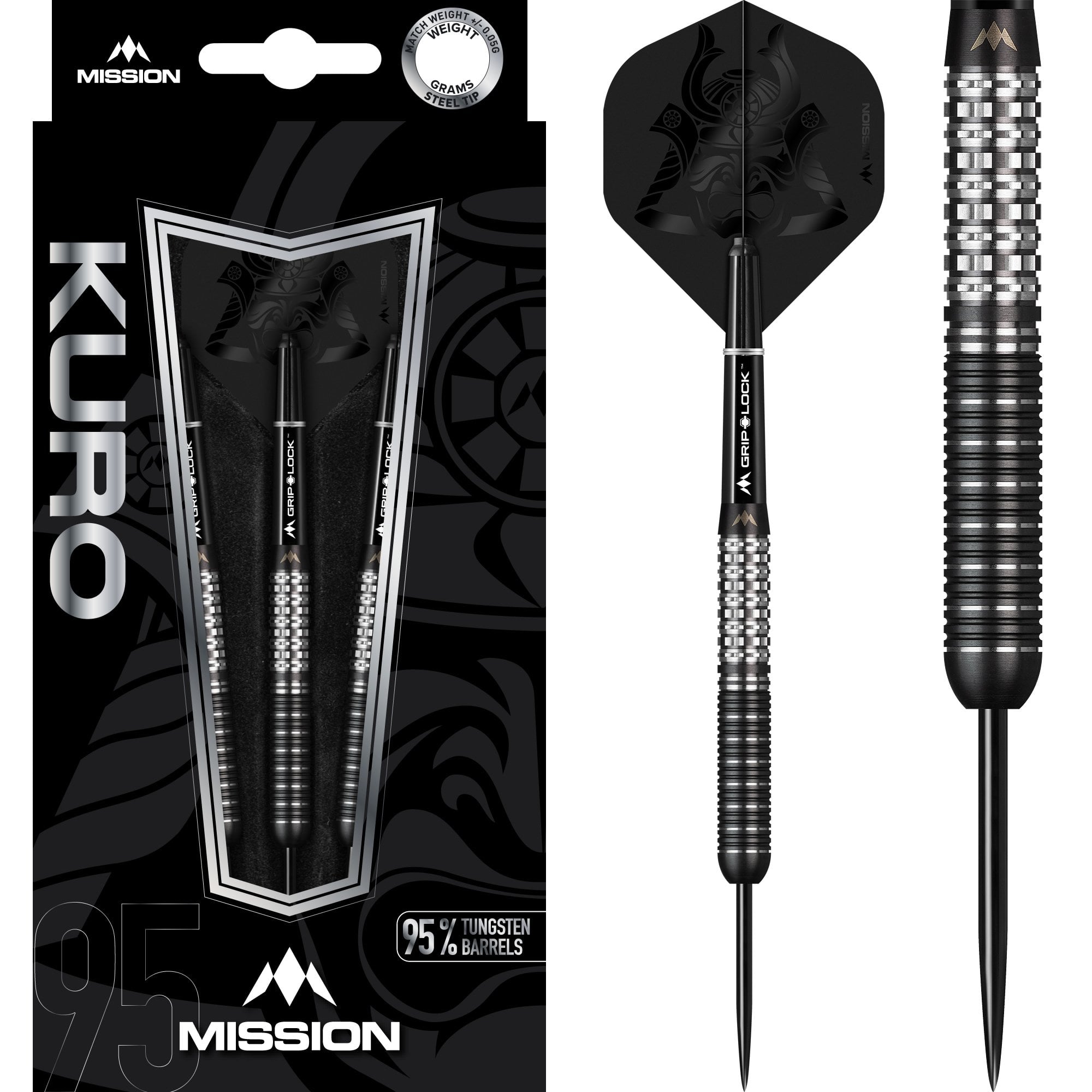 *Mission Kuro Darts - Steel Tip - Black - M1 - Rear Sabre Grip