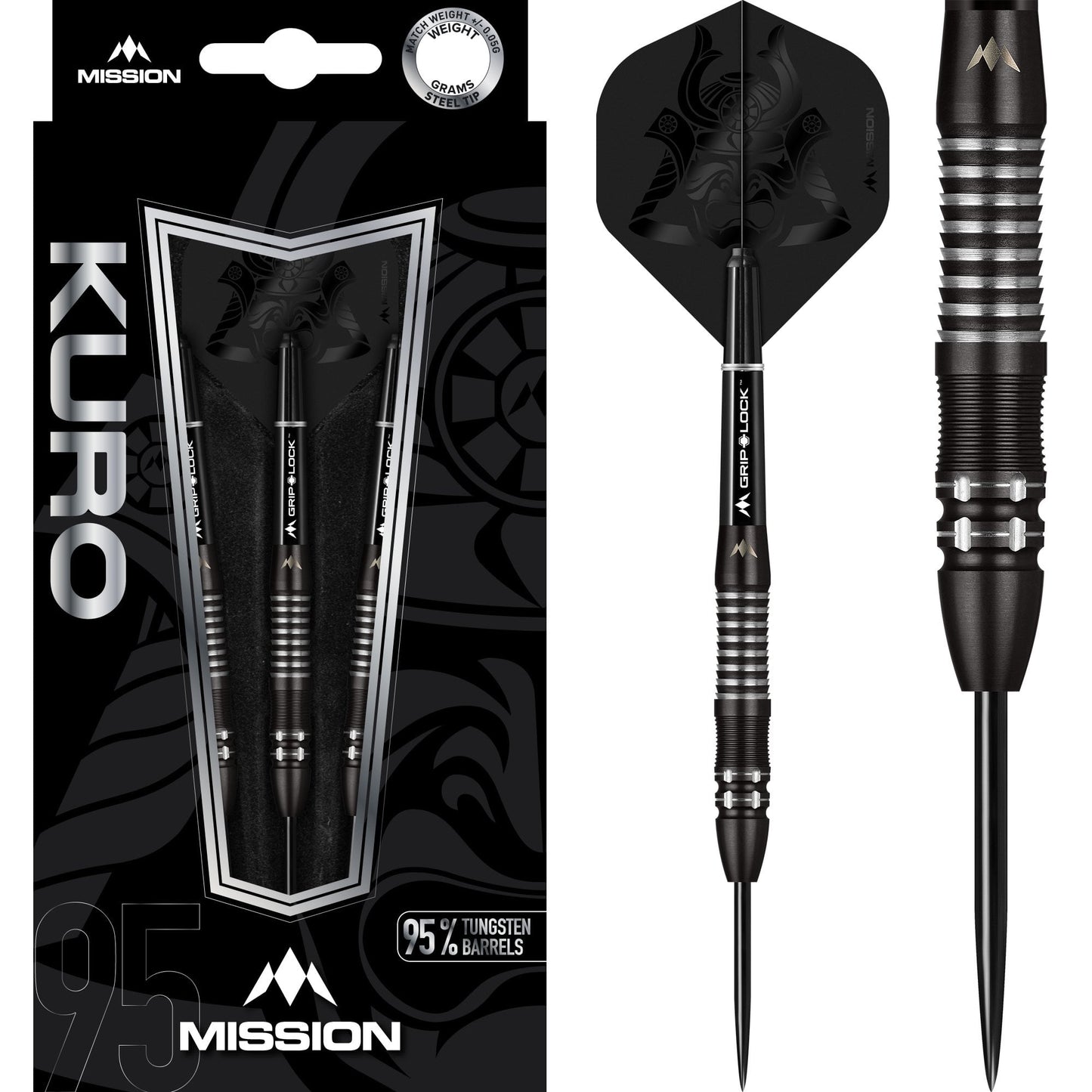 Mission Kuro Darts - Steel Tip - Black - M2 - Razor Scallop 21g