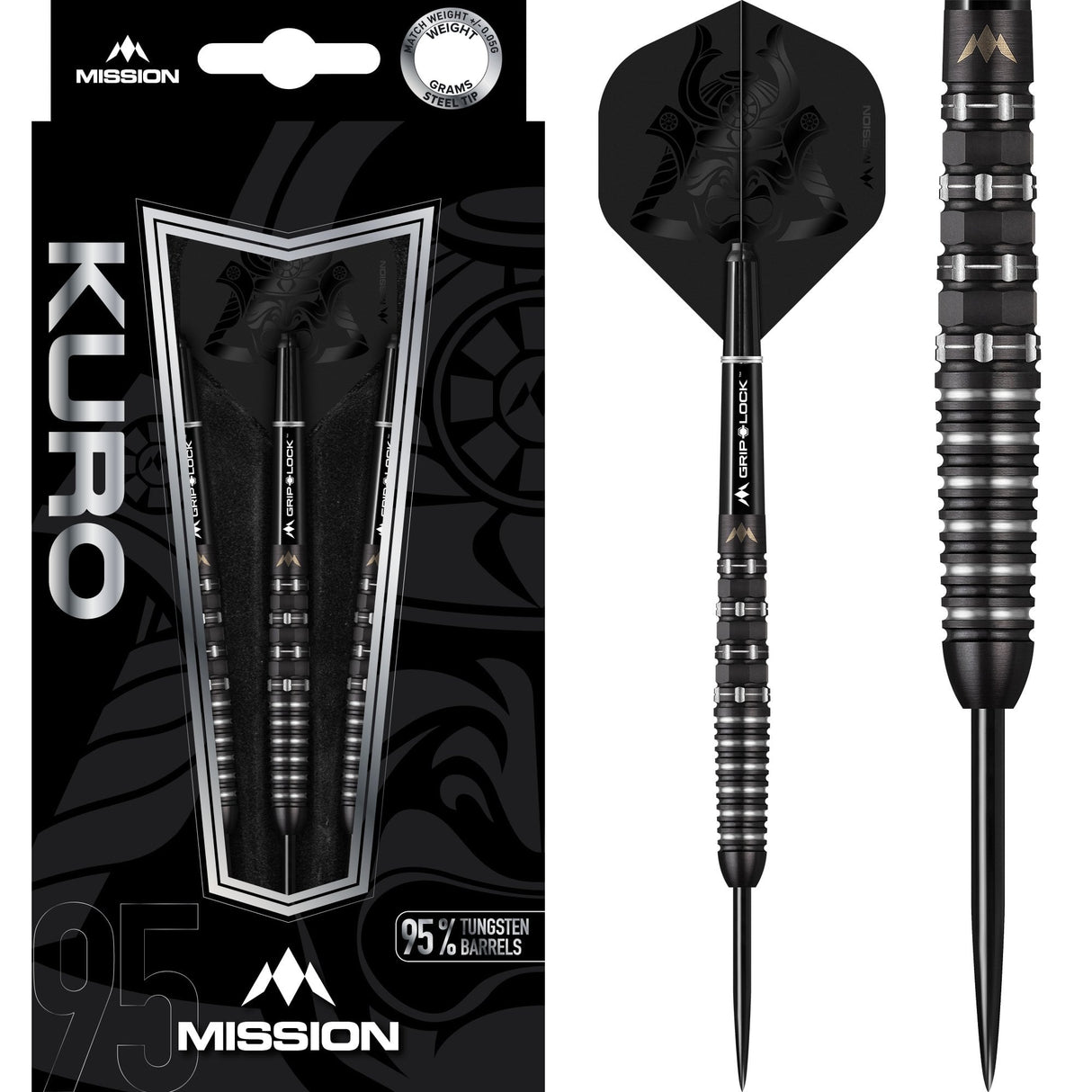 Mission Kuro Darts - Steel Tip - Black - M3 - Rear Iso-Grip 22g