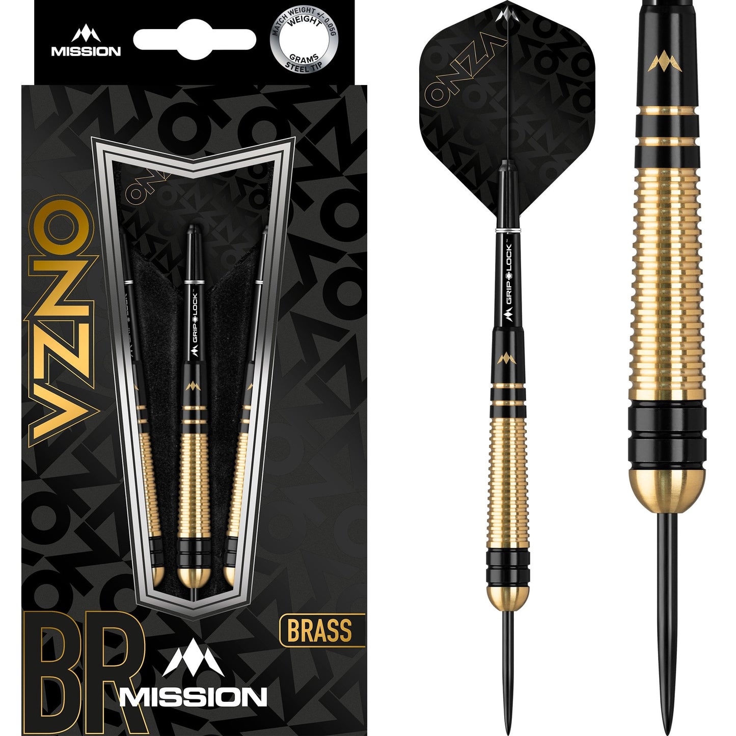 Mission Onza Darts - Steel Tip Brass - M2 - Black & Gold 22g