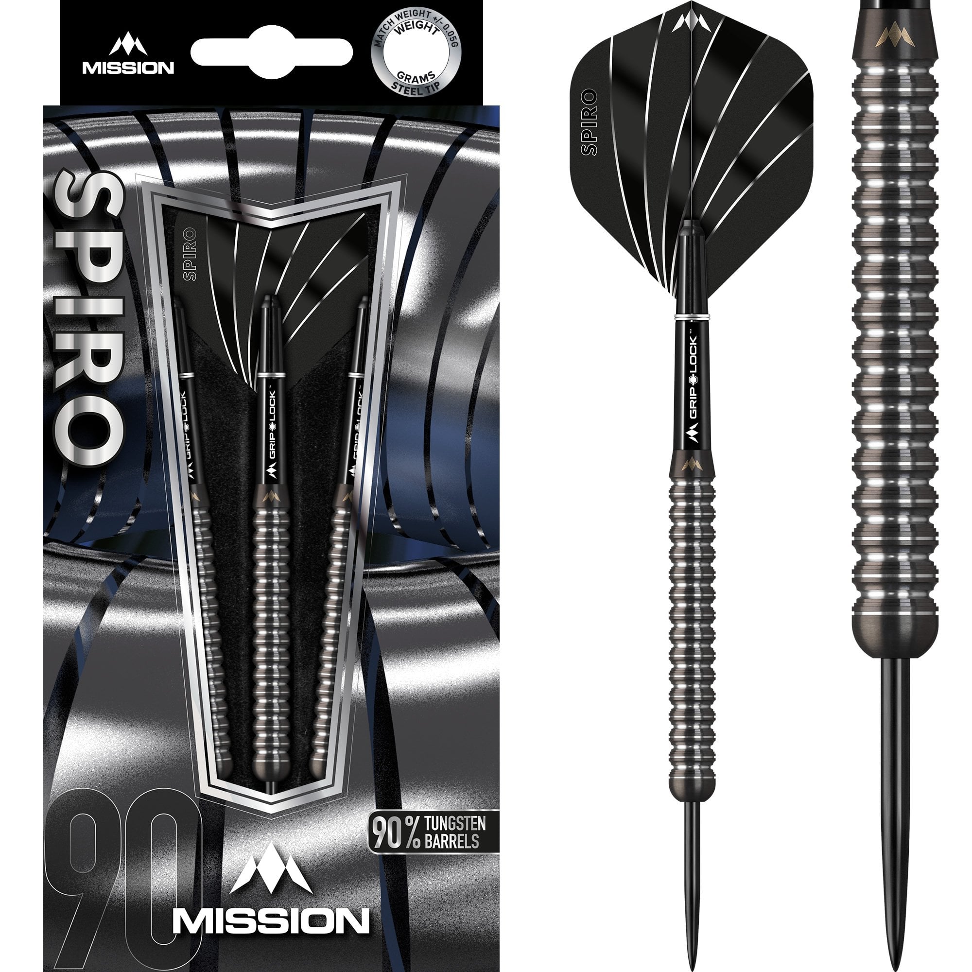 Mission Spiro Darts - Steel Tip - Graphite PVD - M1 - Black