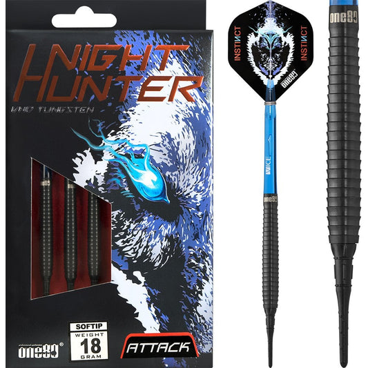 One80 Night Hunter Darts - Soft Tip - Black - Attack 16g