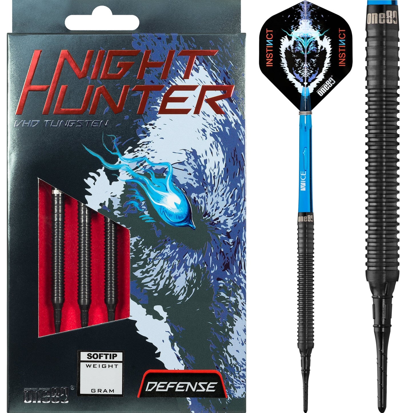 One80 Night Hunter Darts - Soft Tip - Black - Defense 16g