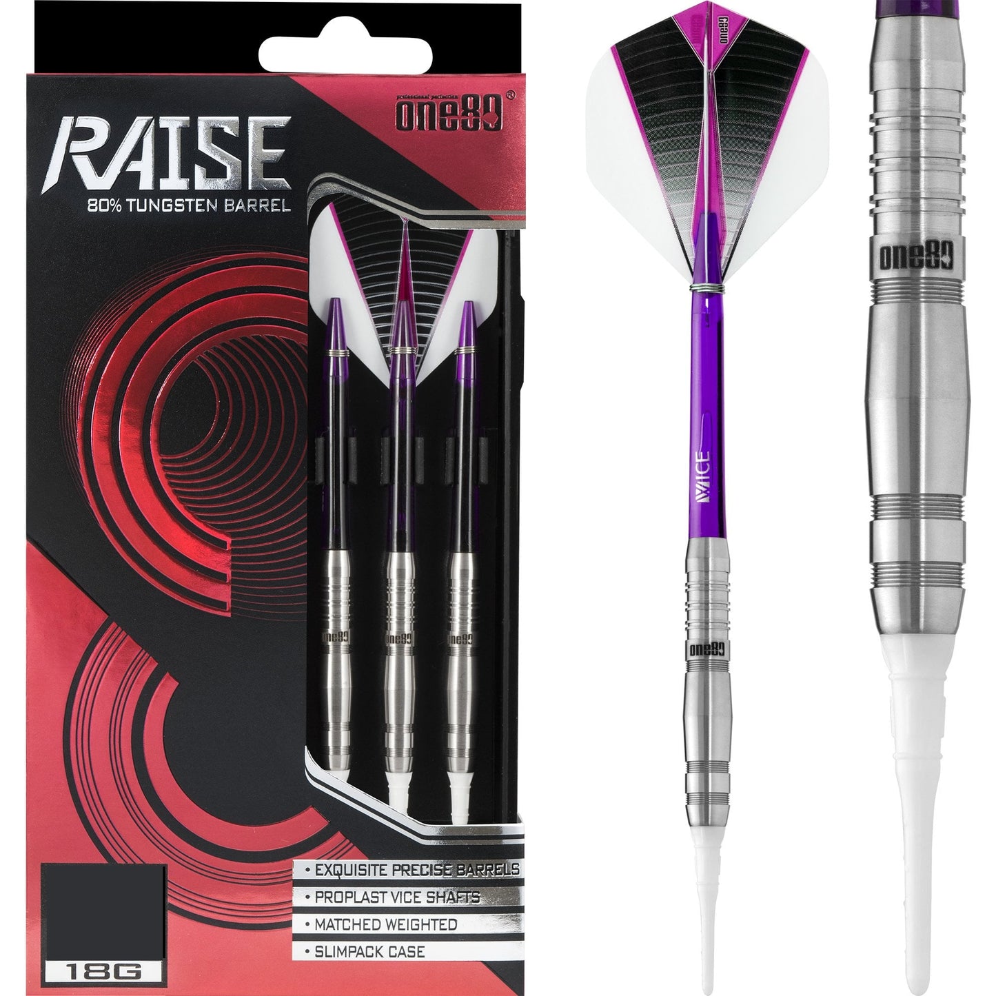One80 Raise Darts - Soft Tip Tungsten - Purple 18g
