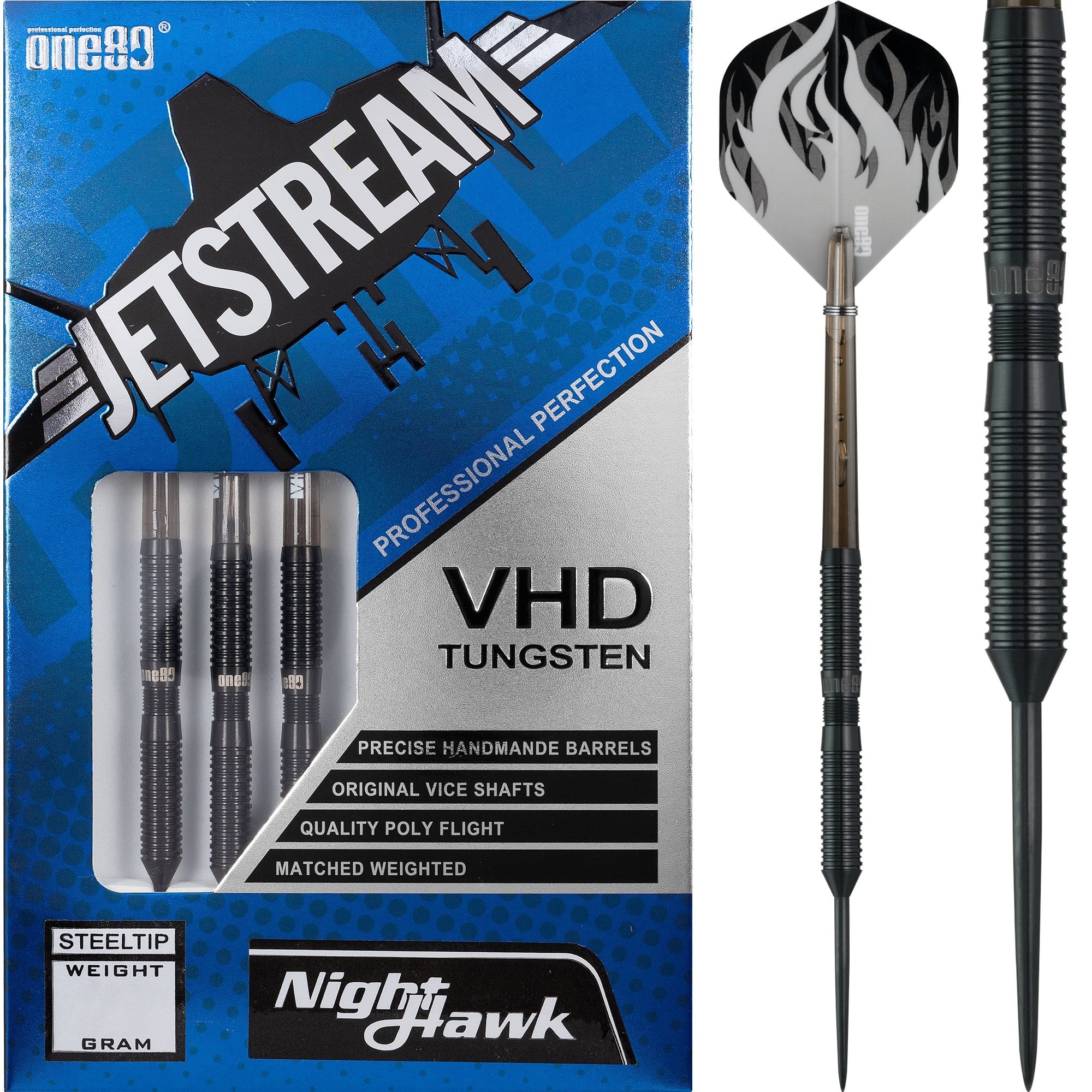 One80 Jetstream Darts - Steel Tip Tungsten - Black - Night Hawk