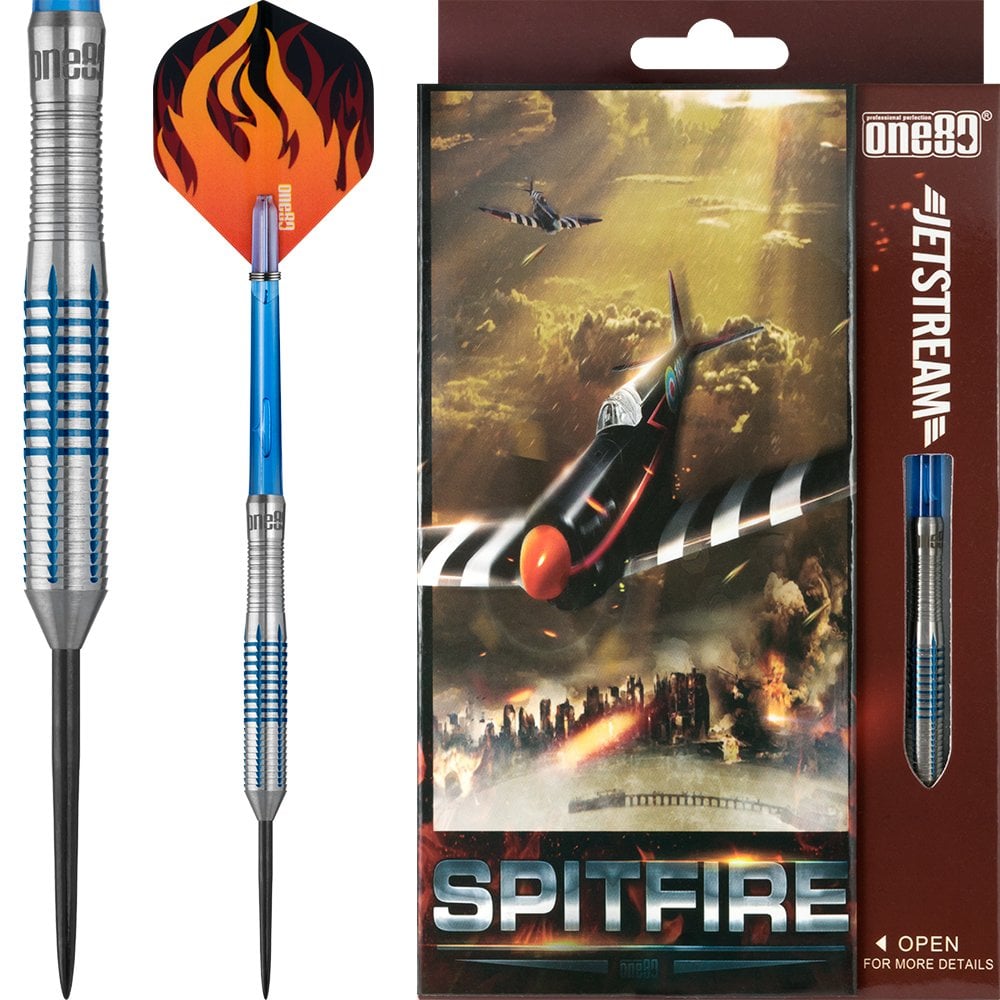 One80 Jetstream Darts - Steel Tip Tungsten - Blue - Spitfire