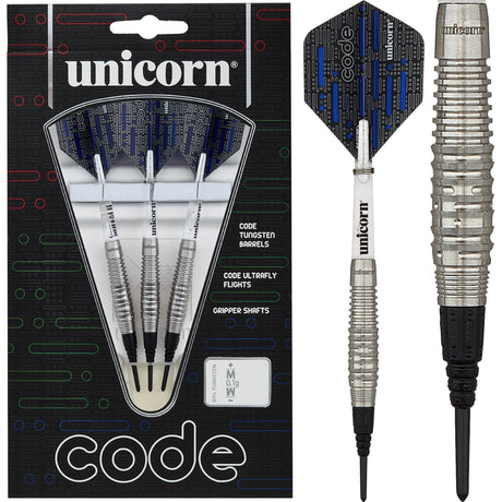 Unicorn Code Darts - Soft Tip - Code Grip Pattern - Blue 20g