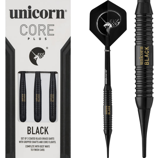 Unicorn Core Plus Black Brass Darts - Soft Tip - Twin Ring