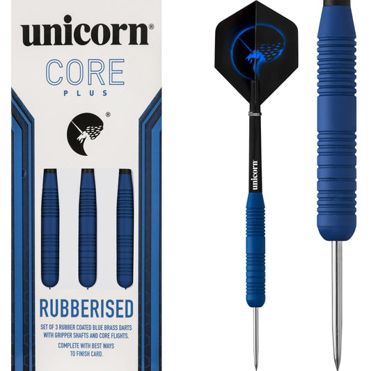 Unicorn Core Plus Rubberised Brass Darts - Steel Tip - Blue