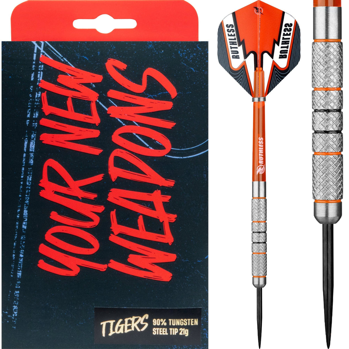 Ruthless Tigers Darts - 90% Steel Tip Tungsten - Full Knurl - 21g 21g