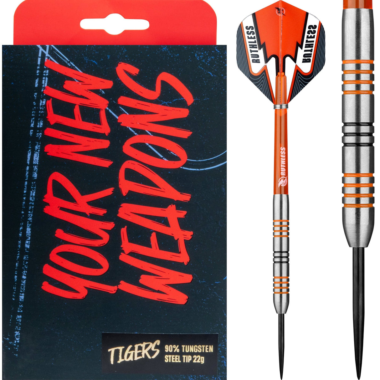 Ruthless Tigers Darts - 90% Steel Tip Tungsten - Ringed - 22g 22g