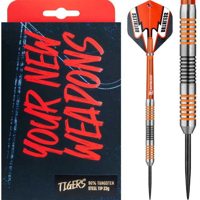 Ruthless Tigers Darts - 90% Steel Tip Tungsten - Ringed - 23g 23g