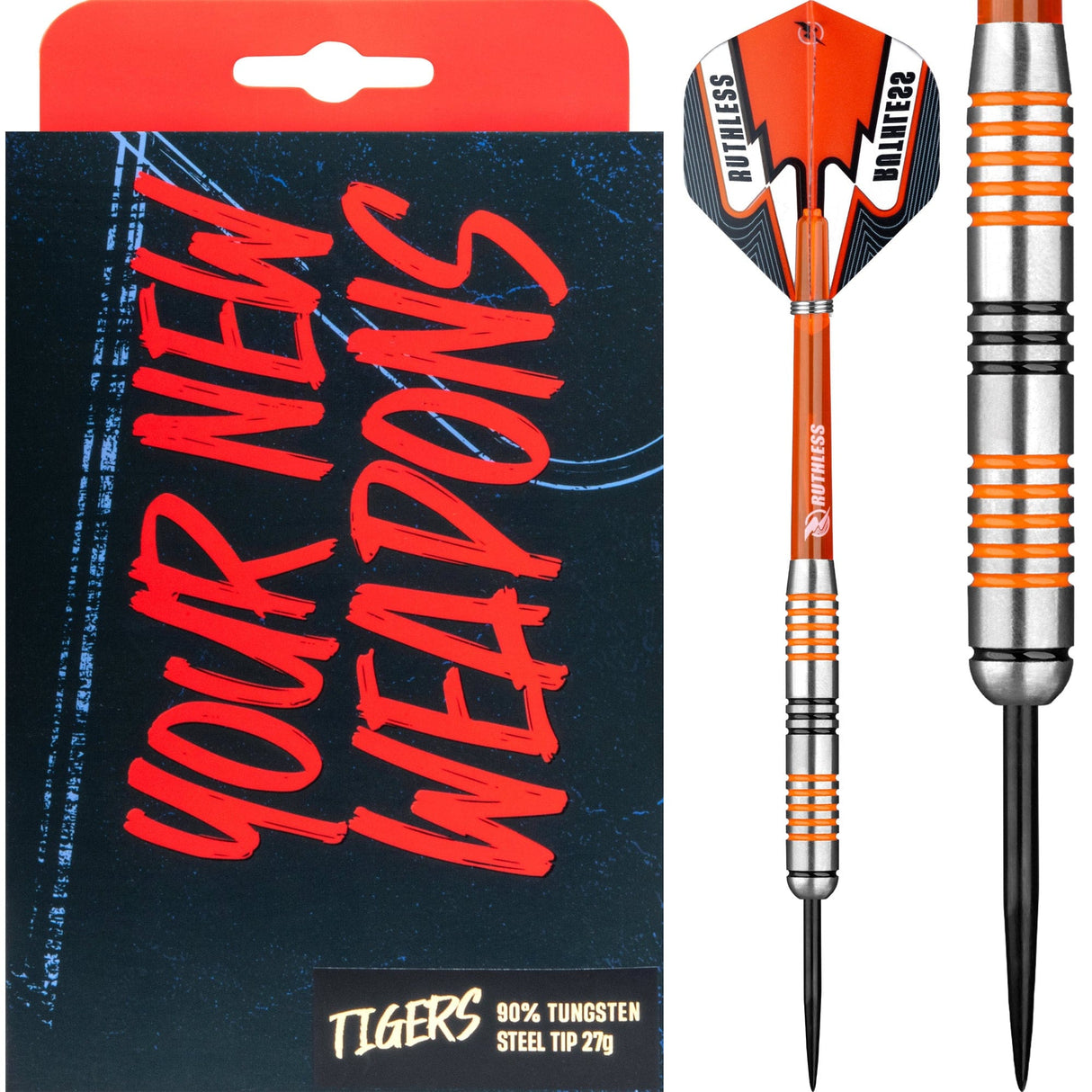 Ruthless Tigers Darts - 90% Steel Tip Tungsten - Ringed - 27g 27g