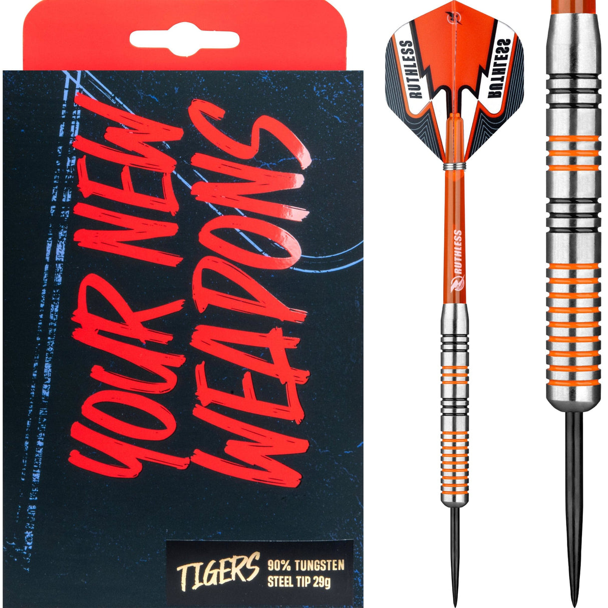 Ruthless Tigers Darts - 90% Steel Tip Tungsten - Ringed - 29g 29g