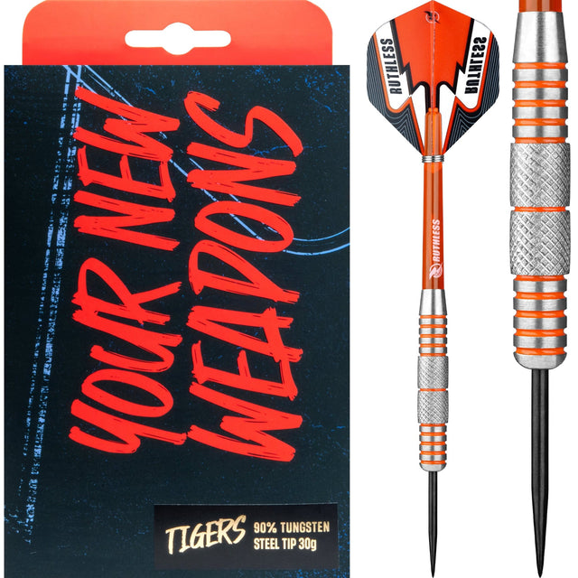 Ruthless Tigers Darts - 90% Steel Tip Tungsten - Centre Knurl - 30g 30g