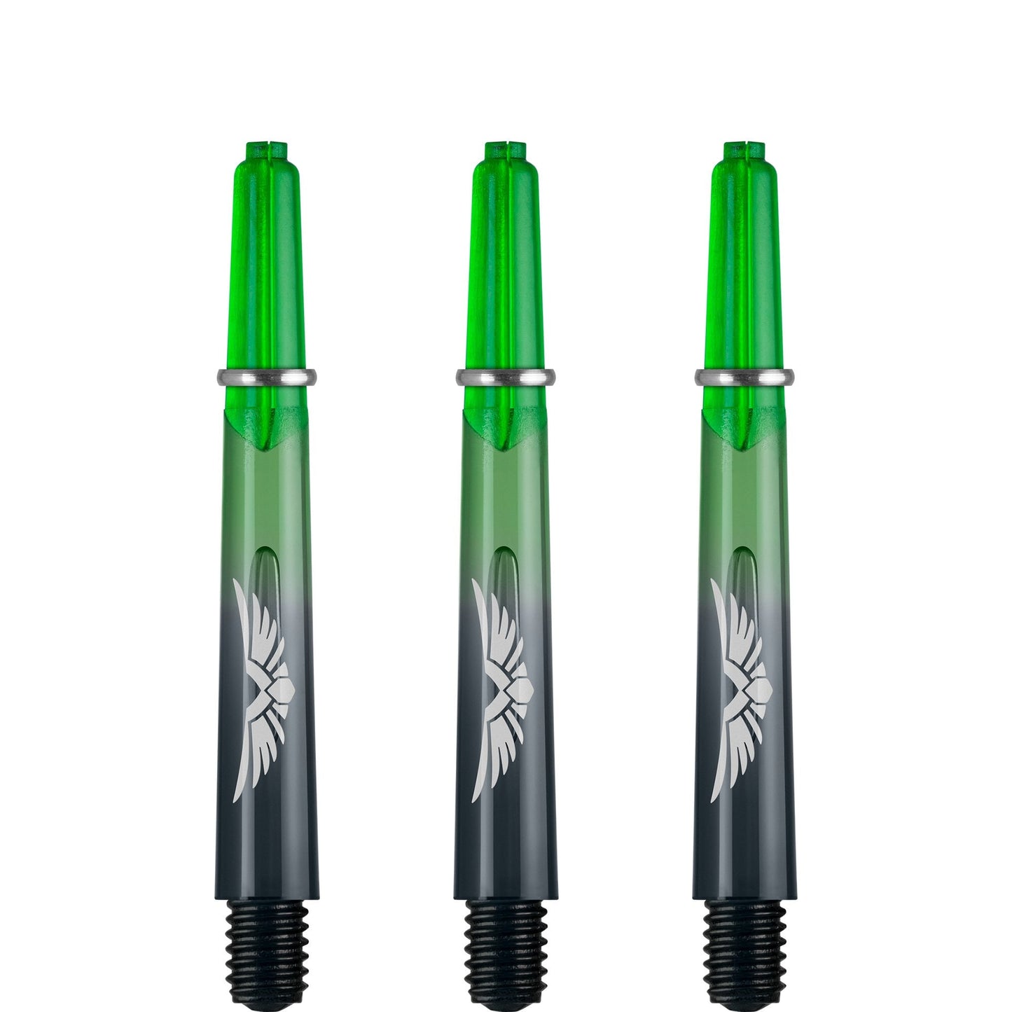 Shot Eagle Claw Dart Shafts - with Machined Rings - Strong Polycarbonate Stems - Black Green Tweenie