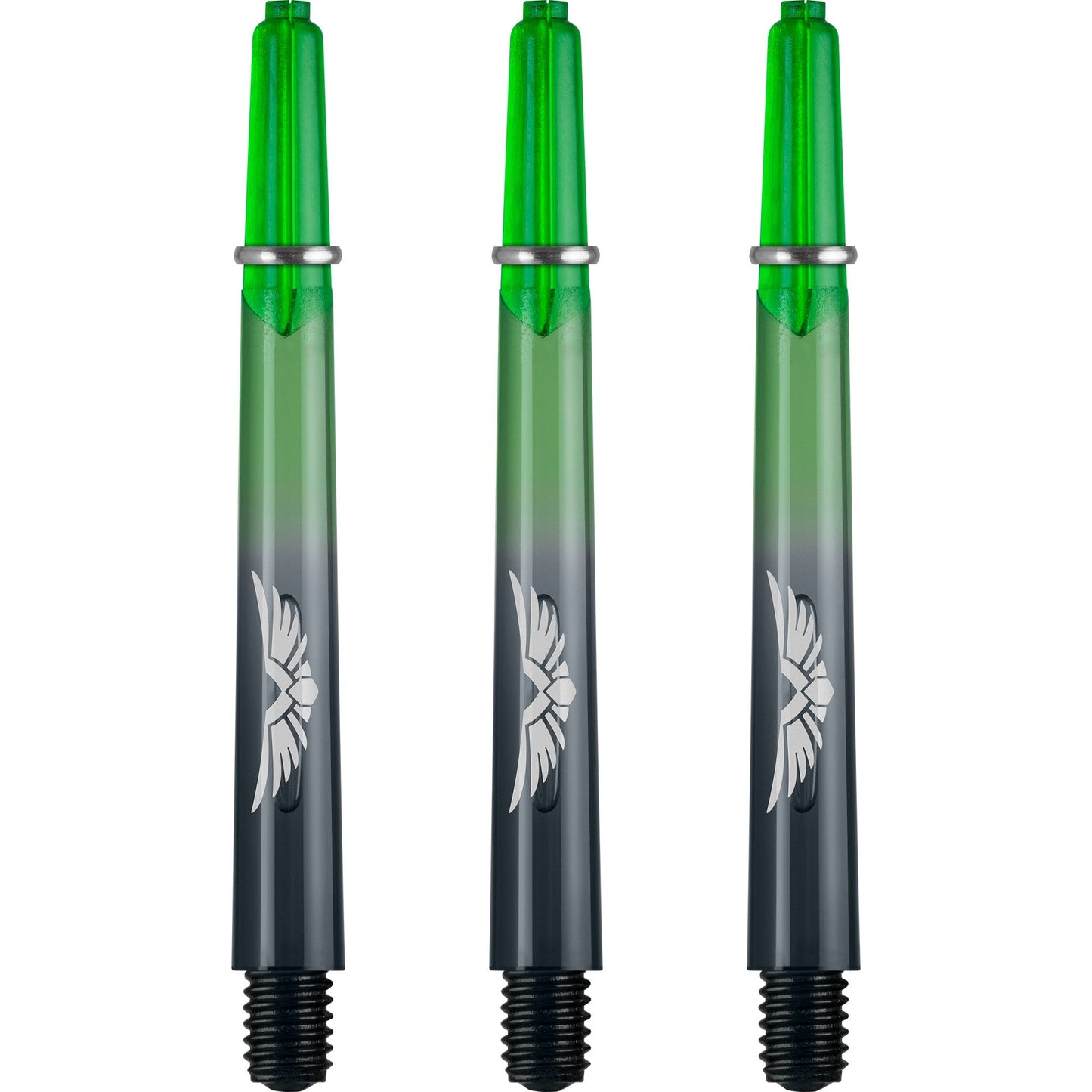 Shot Eagle Claw Dart Shafts - with Machined Rings - Strong Polycarbonate Stems - Black Green Medium