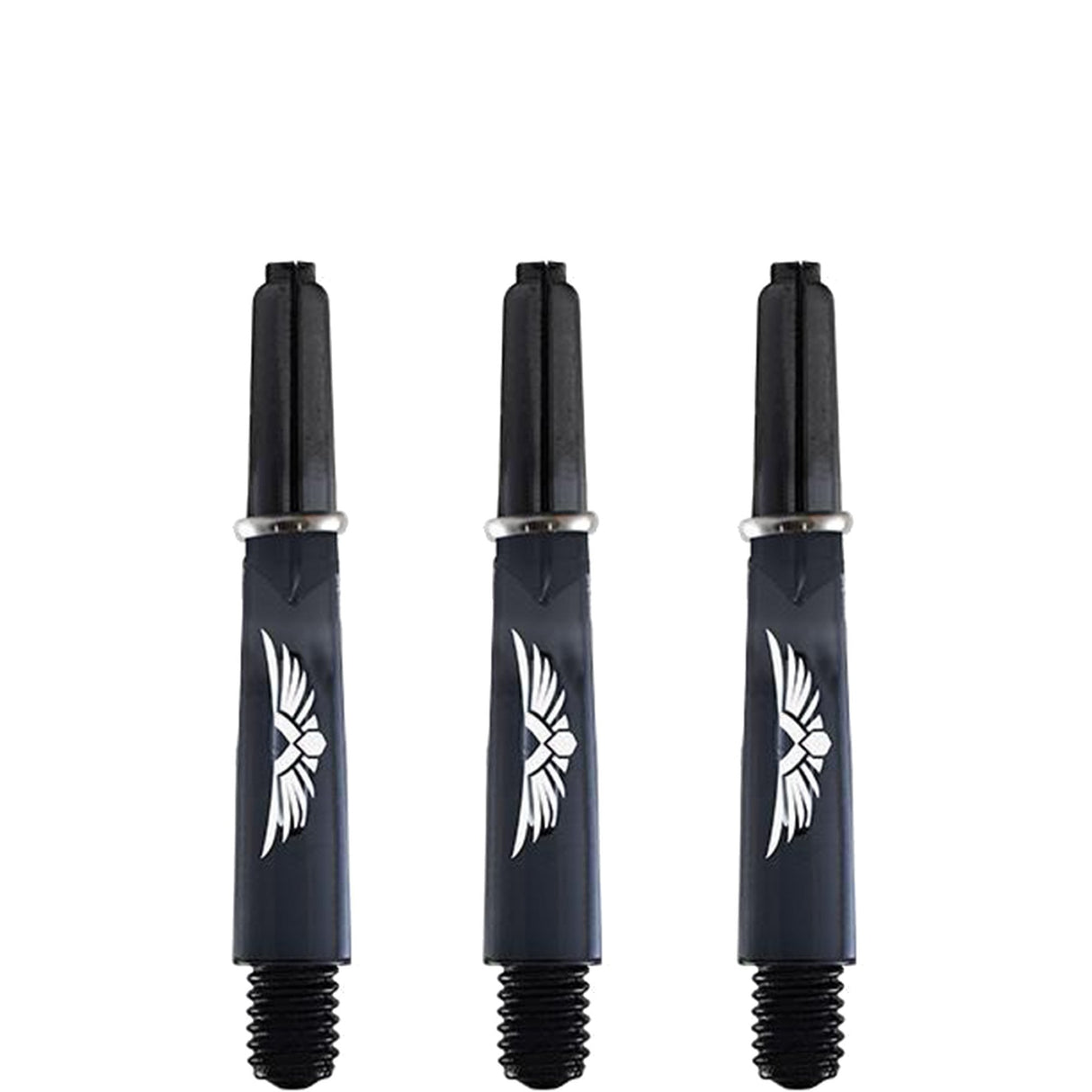 Shot Eagle Claw Dart Shafts - with Machined Rings - Strong Polycarbonate Stems - Clear Black Short