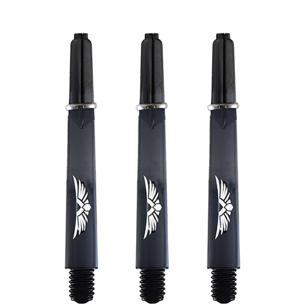 Shot Eagle Claw Dart Shafts - with Machined Rings - Strong Polycarbonate Stems - Clear Black Tweenie