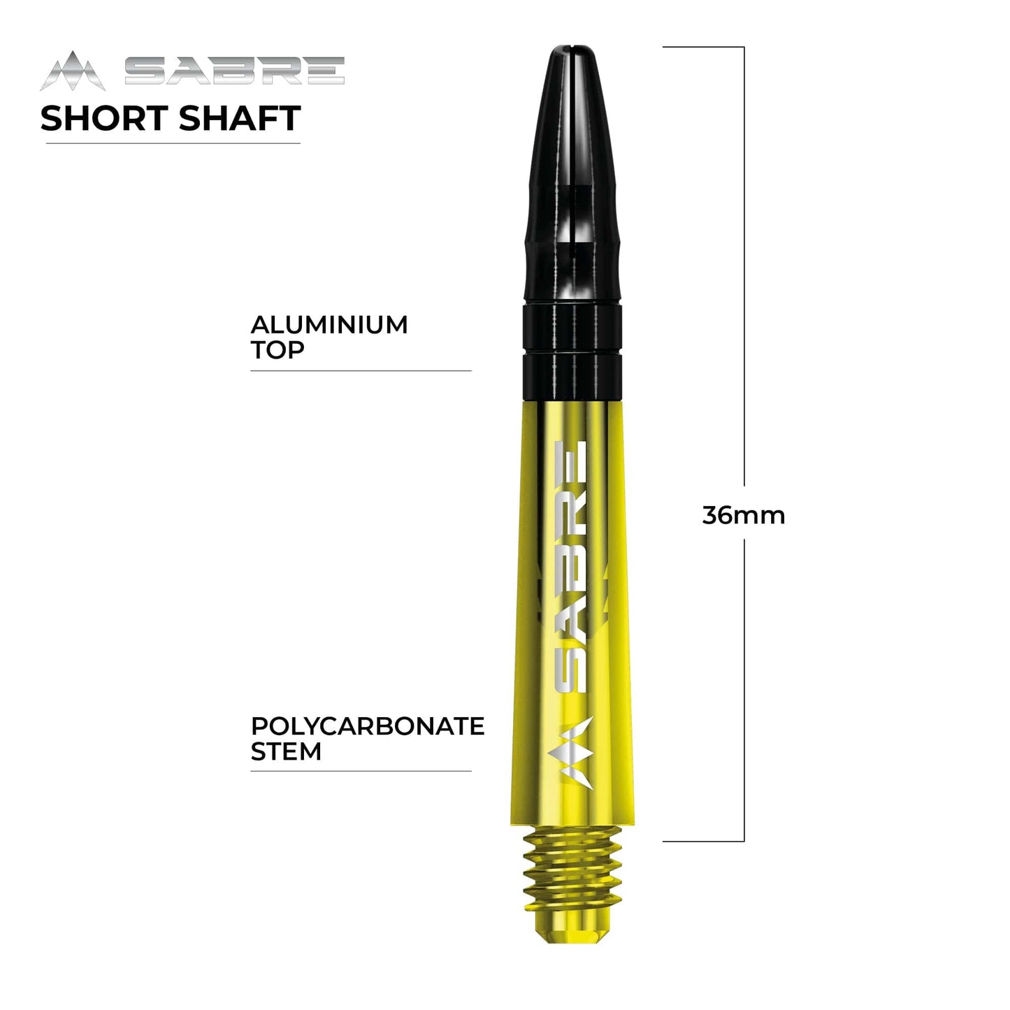 Mission Sabre Shafts - Polycarbonate Dart Stems - Yellow - Black Top
