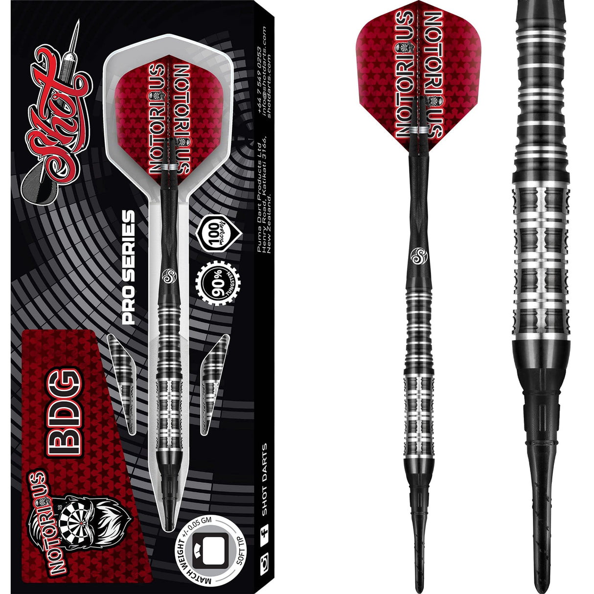 Shot Pro Series Darts - Soft Tip Tungsten - Jason Watt - Notorious BDG 18g