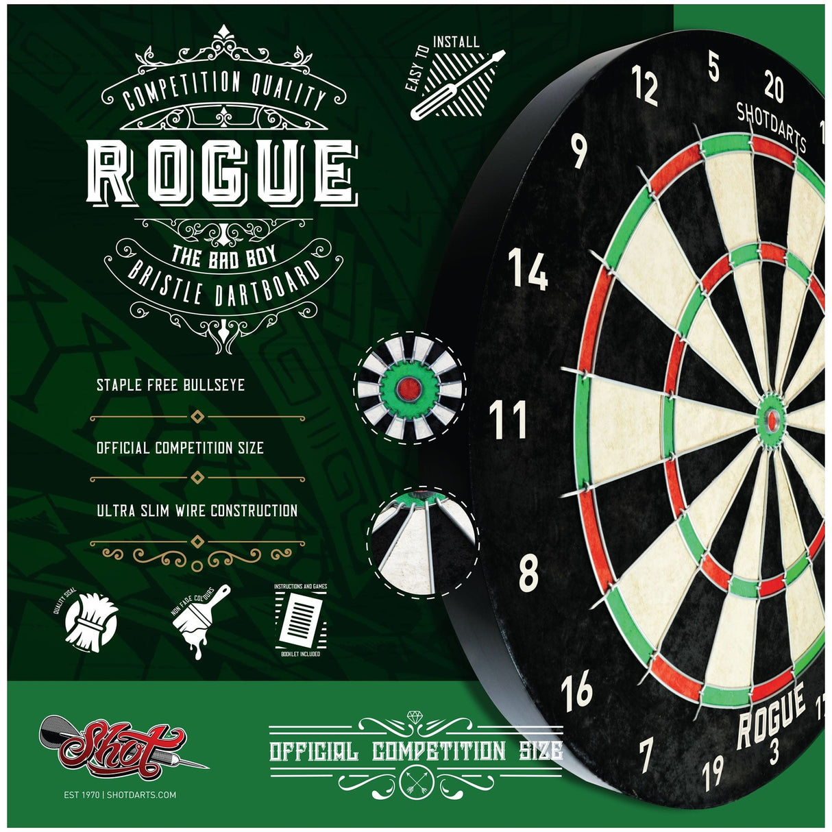 Shot Rogue Dartboard - Starter Level - Quality Sisal - Tournament Size
