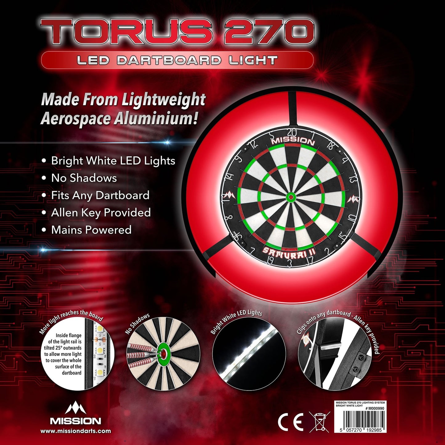 Mission Torus 270 Dartboard Lighting - Bright White Light