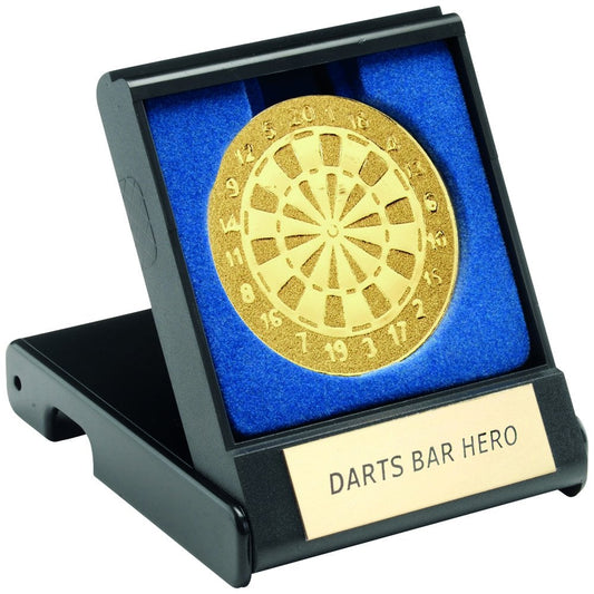 Dartboard Medal - in Plastic Presentaton Box - Gold