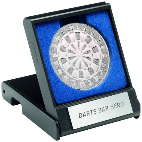 Dartboard Medal - in Plastic Presentaton Box - Silver