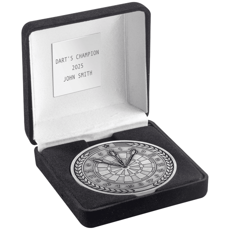 Dartboard Medallion - in Presentaton Box - Antique Silver