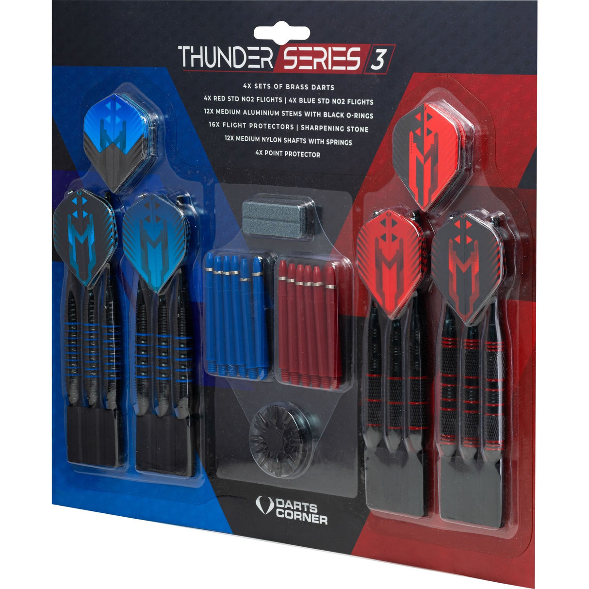 Darts Corner - Thunder Series 3 - Steel Tip Brass - 4 Sets Darts - Blue & Red - 21g 22g 23g 24g 23g