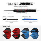 Darts Corner - Thunder Series 3 - Steel Tip Brass - 4 Sets Darts - Blue & Red - 21g 22g 23g 24g 23g