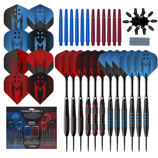 Darts Corner - Thunder Series 3 - Steel Tip Brass - 4 Sets Darts - Blue & Red - 21g 22g 23g 24g 23g