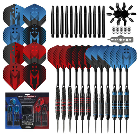 Darts Corner - Thunder Series 4 - Steel Tip Brass - 4 Sets Darts - Blue & Red - 21g 22g 23g 24g 23g