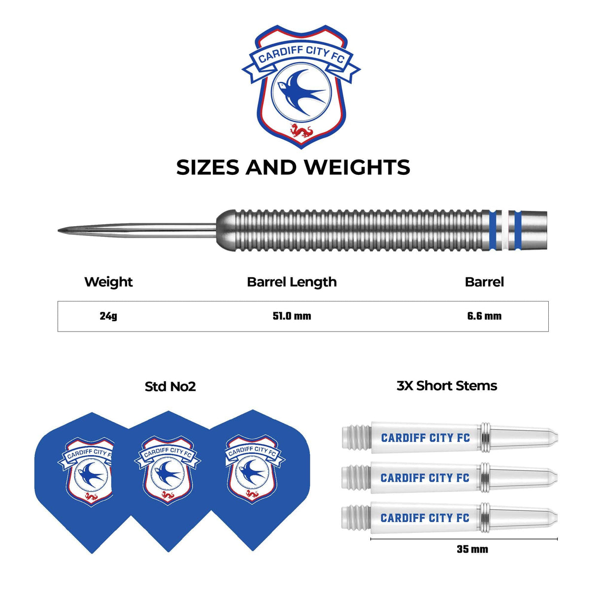 Cardiff City FC - Official Licensed - Steel Tip Darts - Tungsten - 24g 24g