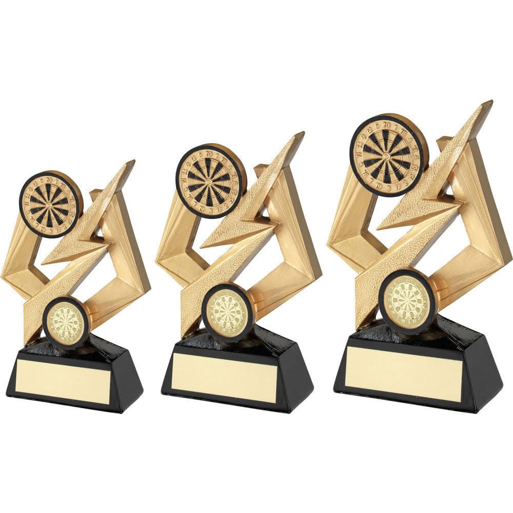 Dartboard on Bolt Pentagon Darts Trophy - Gold-Black - 3 Sizes