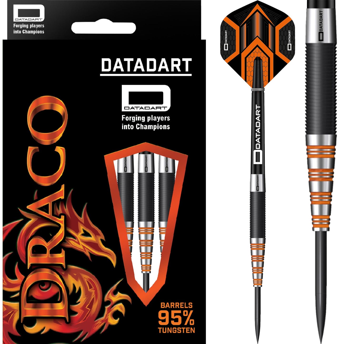 Datadart Draco Darts - Steel Tip - 95% - Black PVD - Orange 21g
