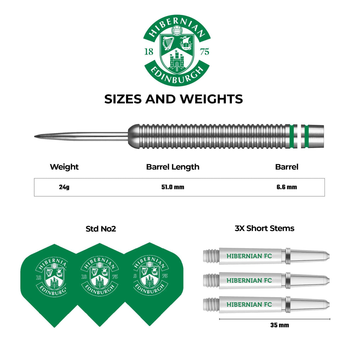 Hibernian FC - Official Licensed - Steel Tip Darts - Tungsten - 24g 24g
