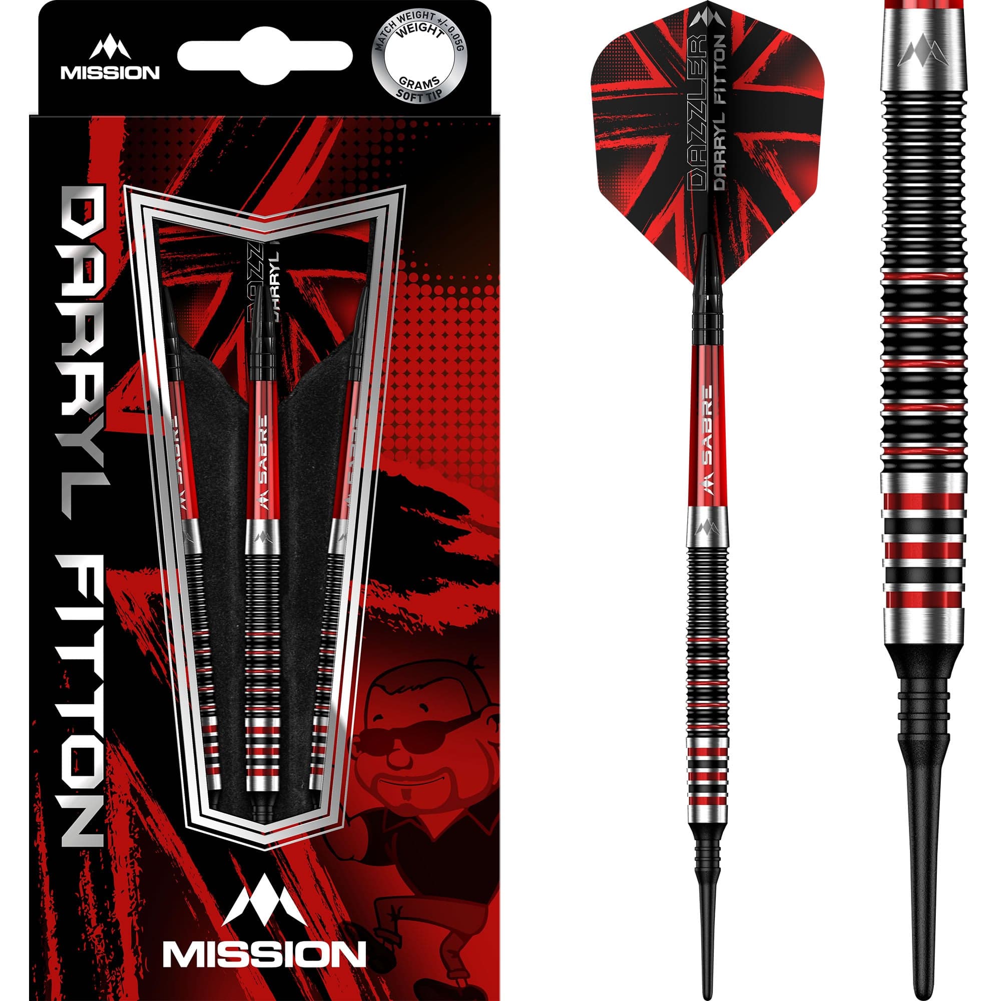 Mission Darryl Fitton Darts - Soft Tip - Electro Black & Red - The Daz