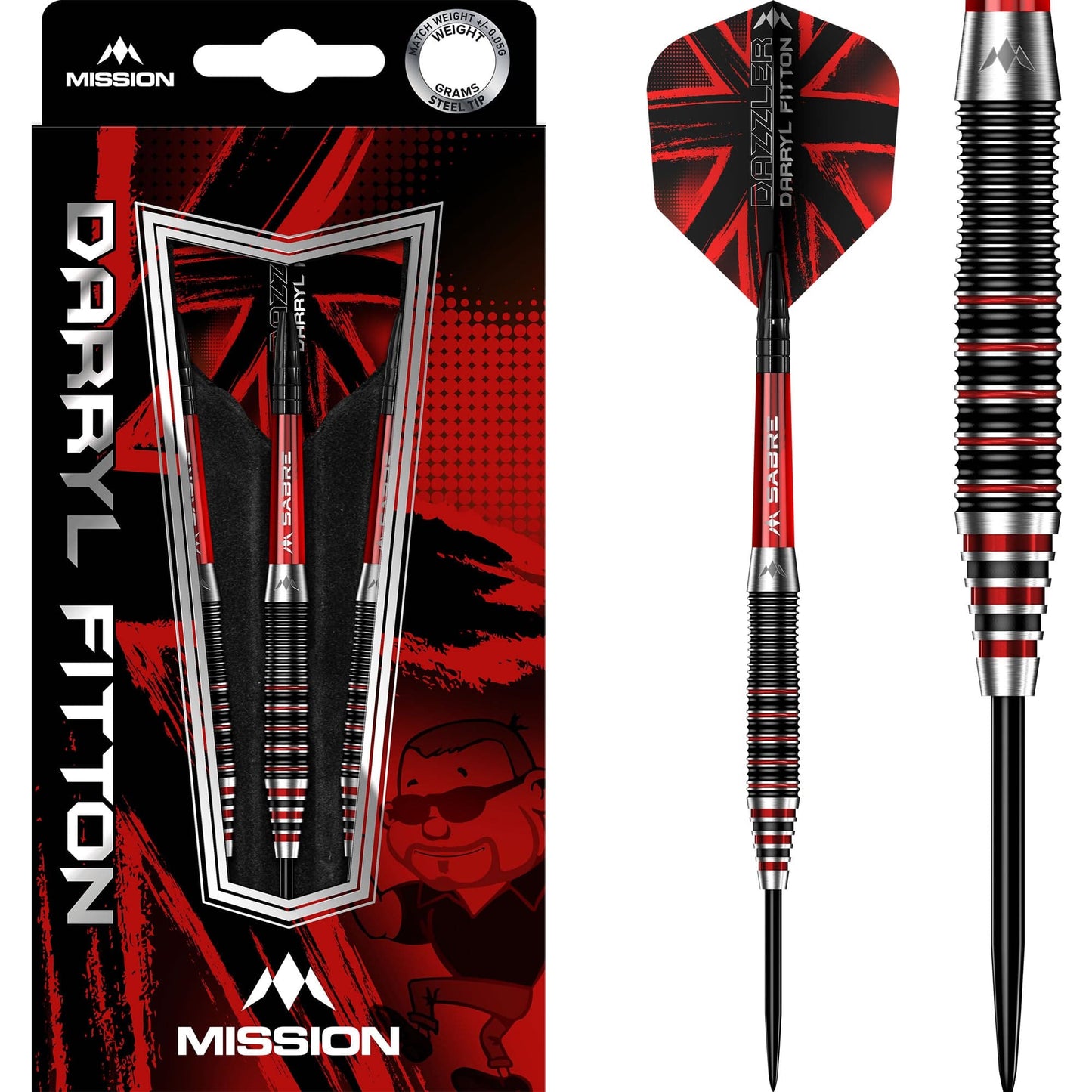 Mission Darryl Fitton Darts - Steel Tip - Electro Black & Red - The Dazzler 22g