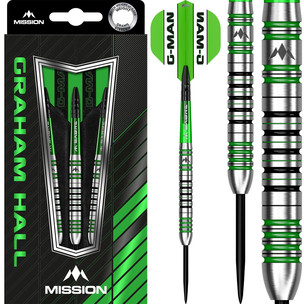 Mission Graham Hall Darts - Steel Tip - 90% - Black & Green