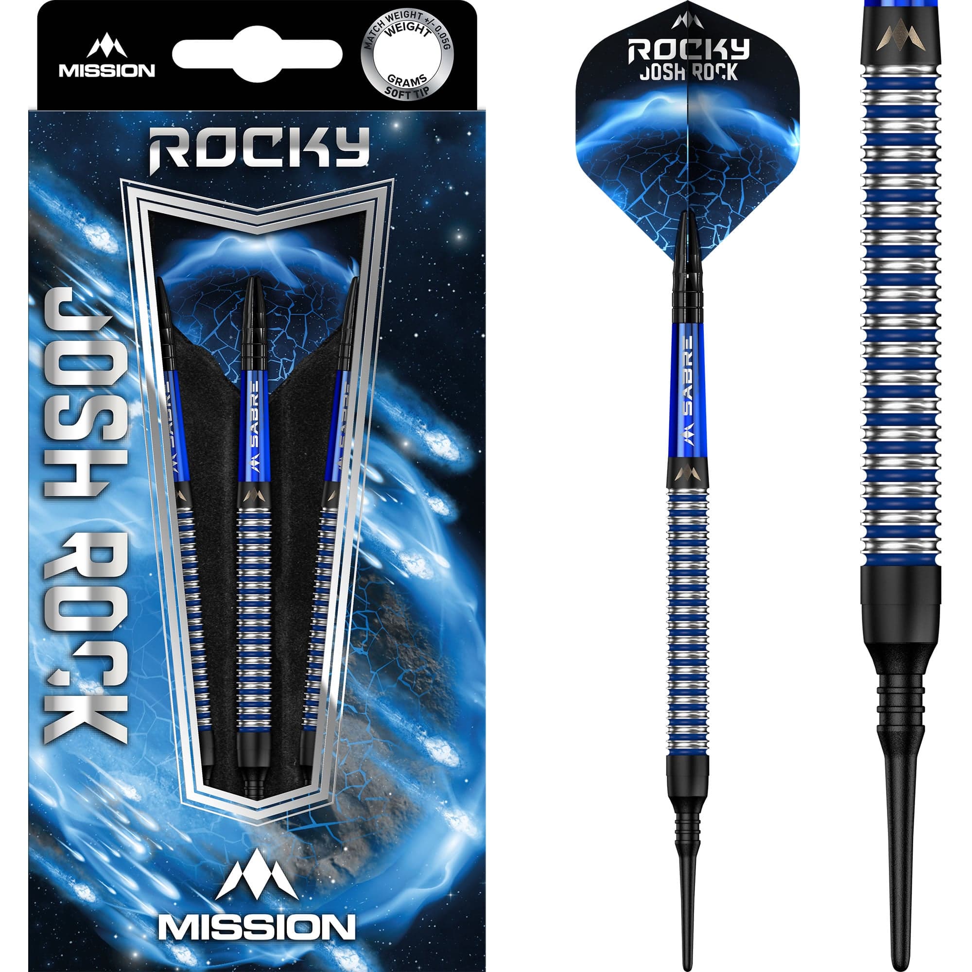 Mission Josh Rock Darts - Soft Tip - Rocky - Black & Blue - 18g
