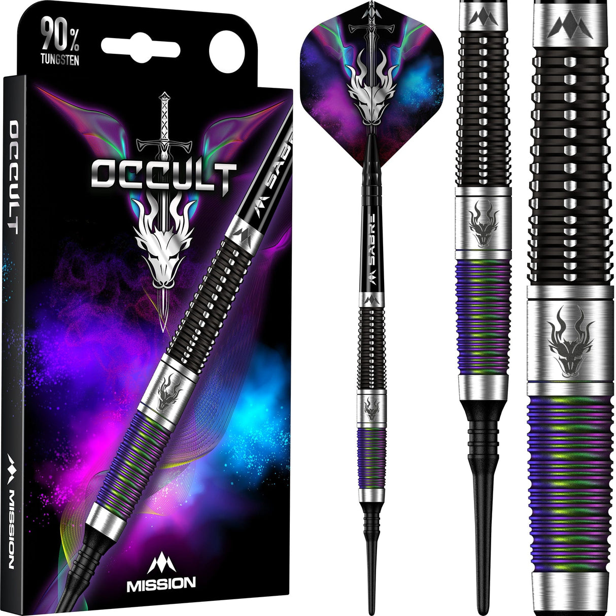 Mission Occult Darts - Soft Tip - 90% - Black & Coral PVD 18g