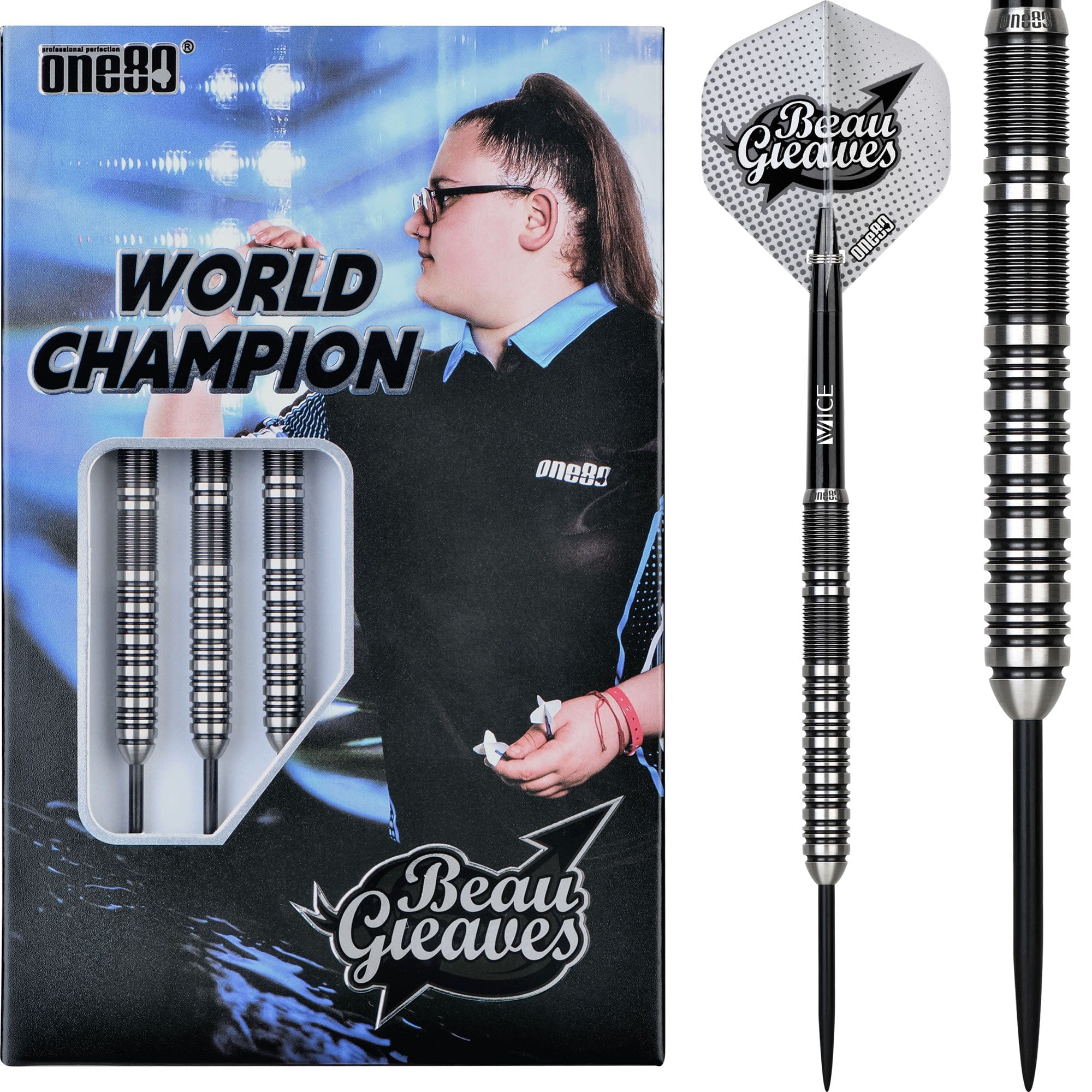 ダーツ one80 Beau Greaves 2BA 18g One80 Beau Greaves Darts - Steel Tip - HD - Black & Silver