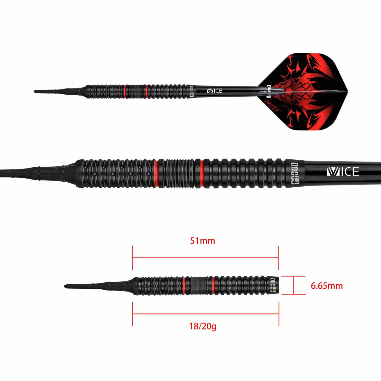 One80 Jim Williams Darts - Soft Tip - Black & Red