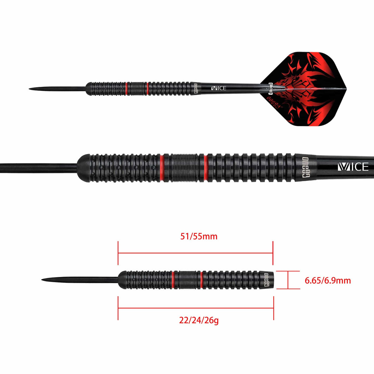 One80 Jim Williams Darts - Steel Tip - Black & Red